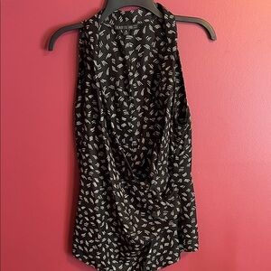 Lafayette 148 New York Silk Wrap Front Blouse Black/White Abstract Pattern